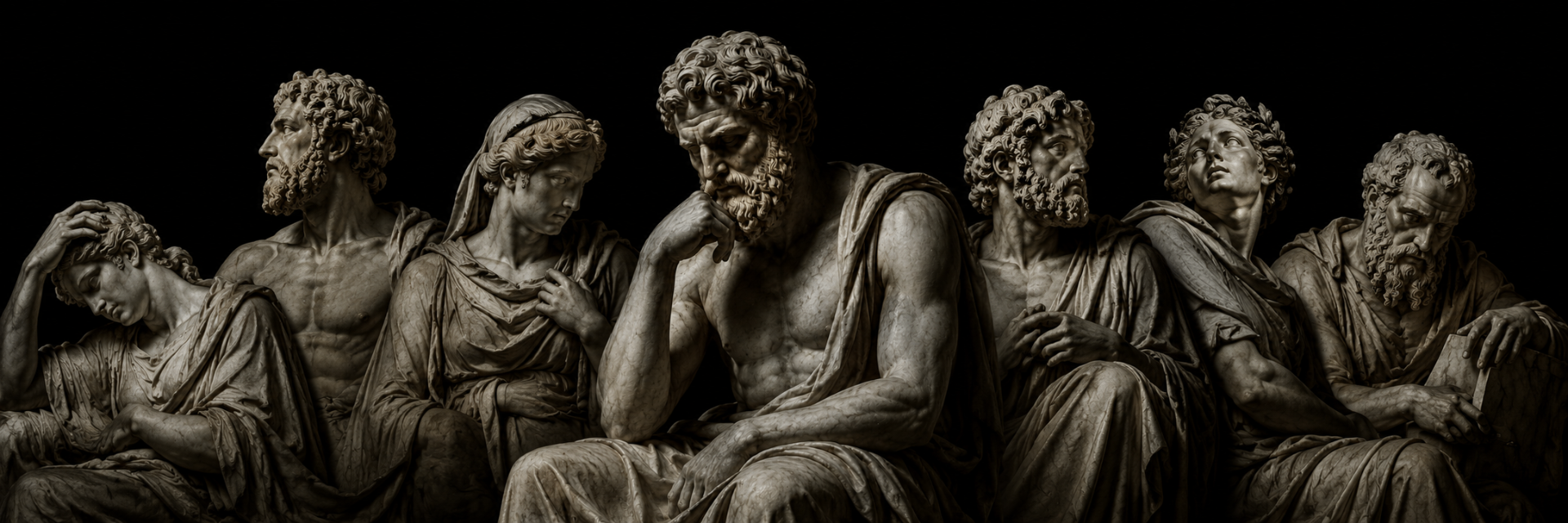 A council of marble philosophers in contemplation